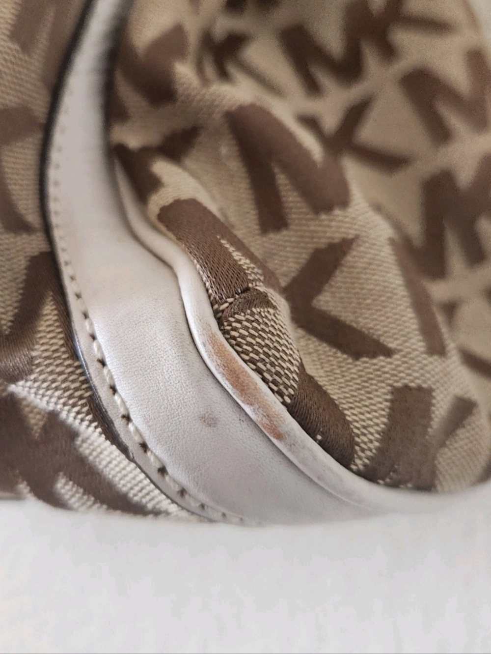 Michael Kors Cream & Brown MK Logo Satchel with Gold Hardware - Picture 11 of 16